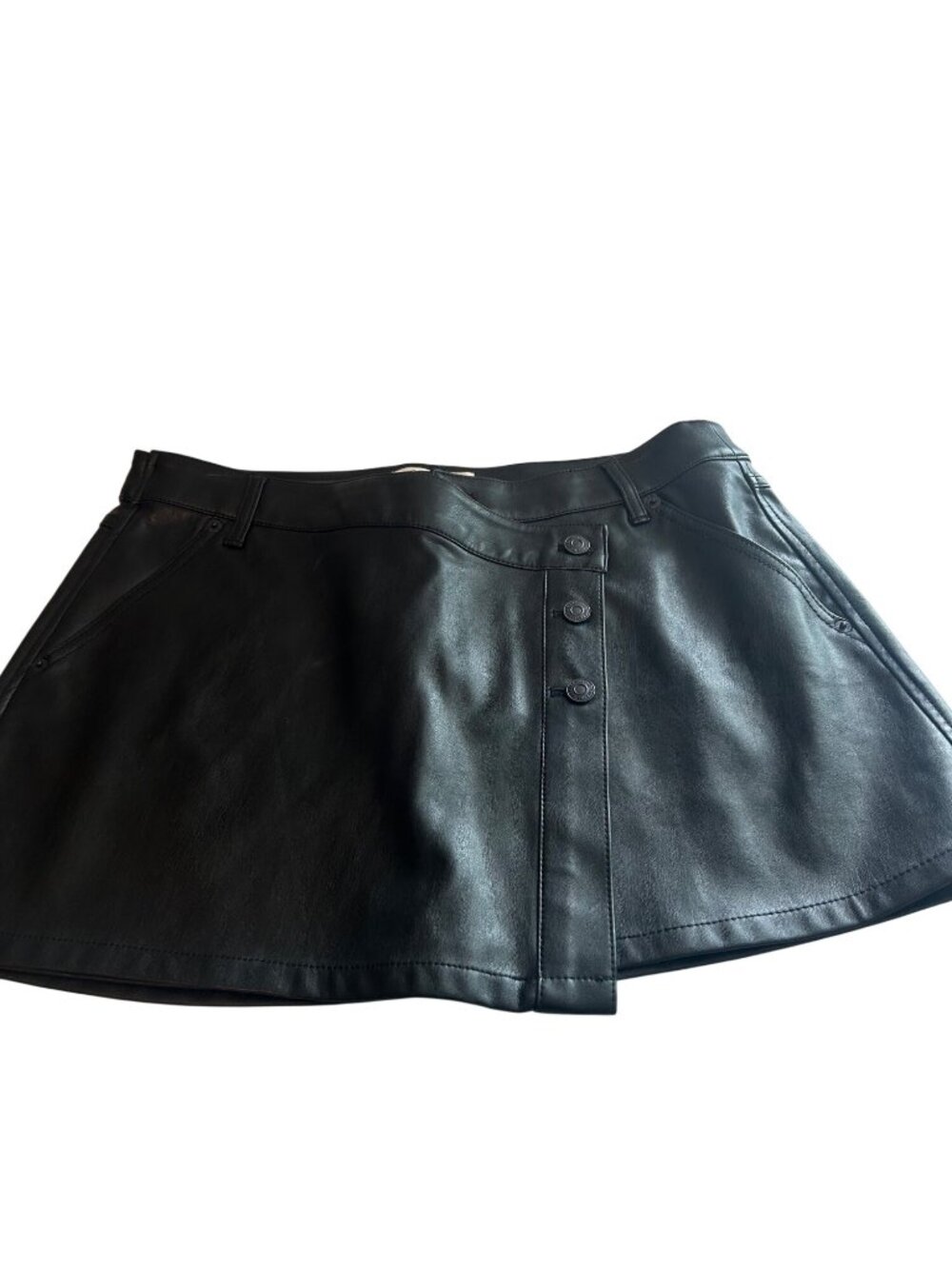 Free People We The Free Black Faux Leather Wrap Mini Skirt Size 31